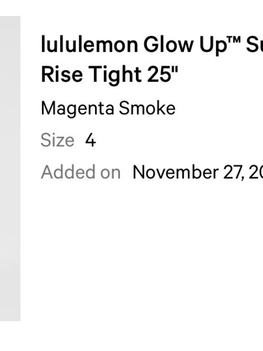 Lululemon Glow Up Super High Rise Tight 25” Magenta Smoke Size 4 NWOT - Picture 6 of 6
